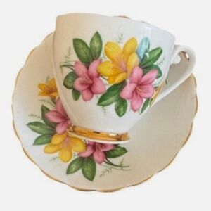 Consort Fine Bone China Pink Yellow Floral Teacup & Saucer Set England